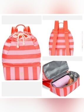 Victoria's Secret Pink and Coral Striped Insulated Cooler Beach Travel Backpack
